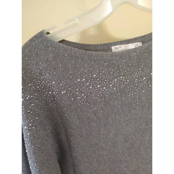 89th & Madison Sweaters - 89th Madison Slouchy Sweater Silver Studded Raglan Sleeve Off Shoulder Sz‎ M